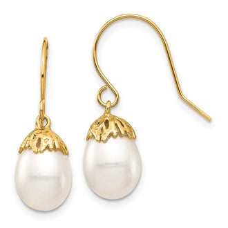 High-quality 14K Gold 7-8mm White Rice Pearl Drop Earrings | Stylish Luxury