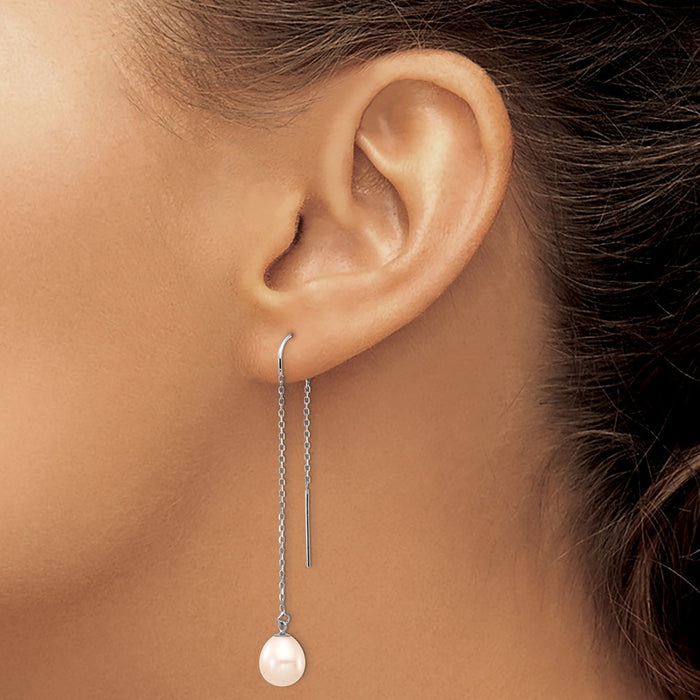Buy Stylish 14K White Gold Threader Earrings with 7-8mm Pearl Drops-3