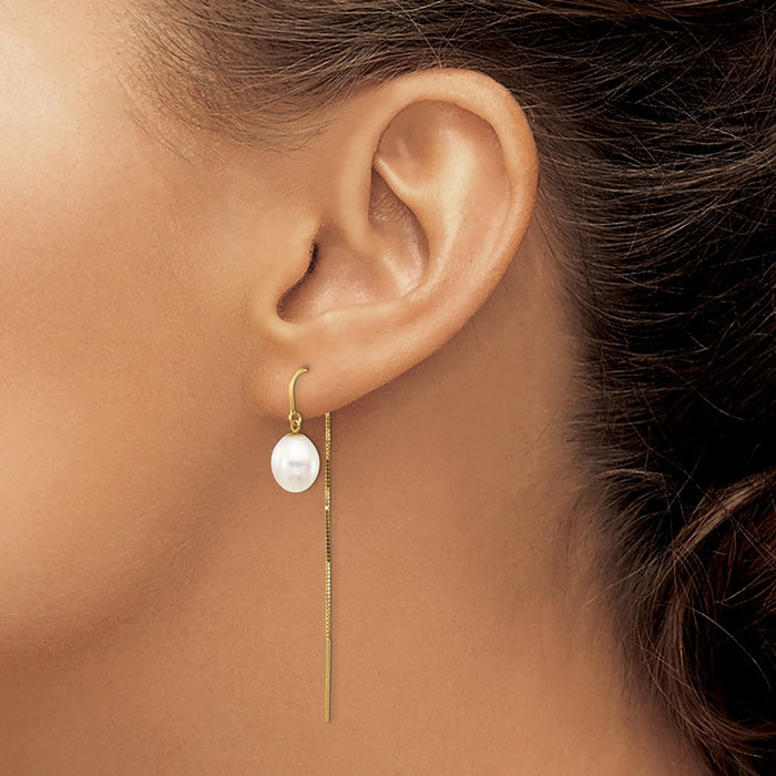 Buy Stylish 14K White Gold Threader Earrings with 7-8mm Freshwater Pearls-3