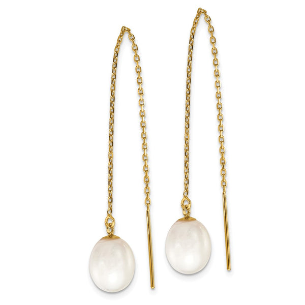 14K Gold Threader Earrings with 7-8mm Freshwater Pearls