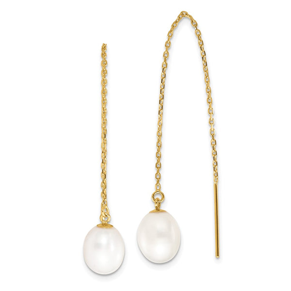 14K Gold Threader Earrings with 7-8mm Freshwater Pearls