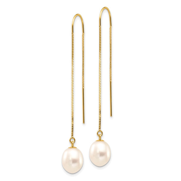 14K Gold Threader Earrings - 7-8mm Freshwater Pearls