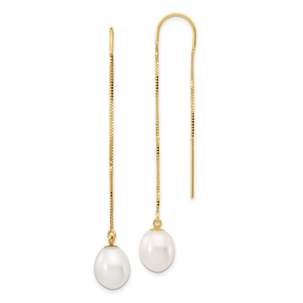 14K Gold Threader Earrings - 7-8mm Freshwater Pearls