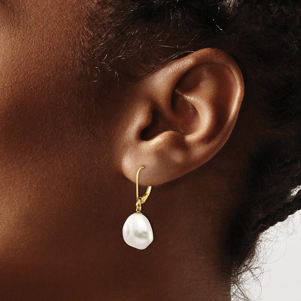 Shop Exclusive 14K White Gold 10x12mm White Keshi Pearl Dangle Earrings
