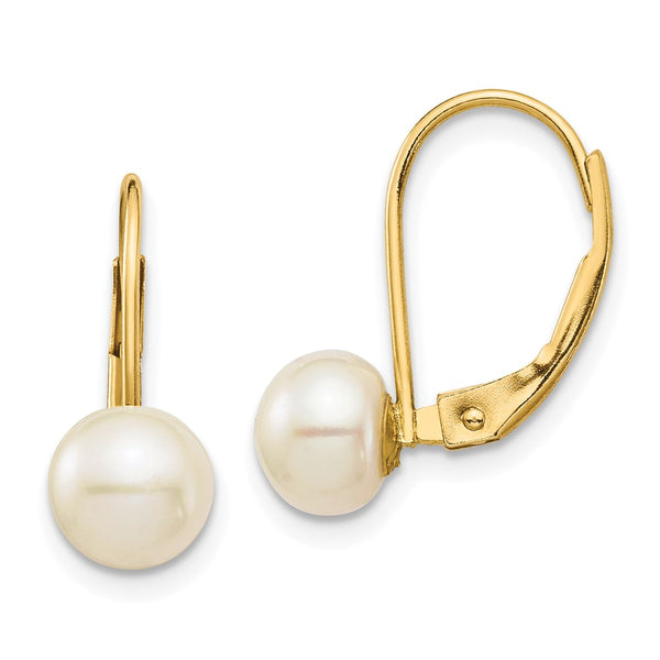 14K White Gold Leverback Earrings with 6-7mm Freshwater Pearls - Style GR1-1020464