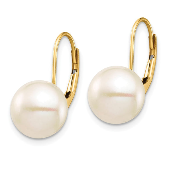 14K White Gold Leverback Earrings with 9-10mm Pearls
