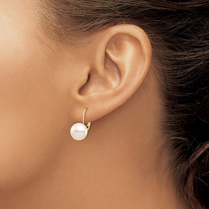 Shop Stylish 14K White Gold Leverback Earrings with 9-10mm Pearls - Luxury Value!-3