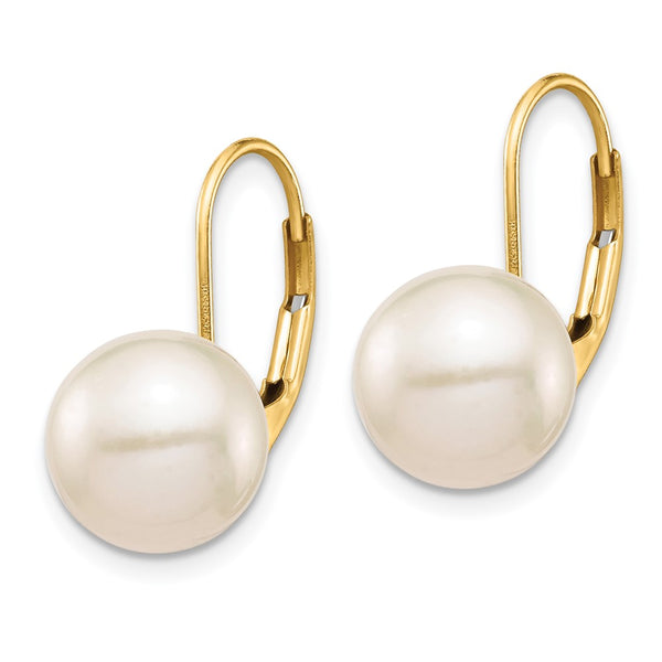 14K White Gold Leverback Earrings with 9-10mm Freshwater Pearls