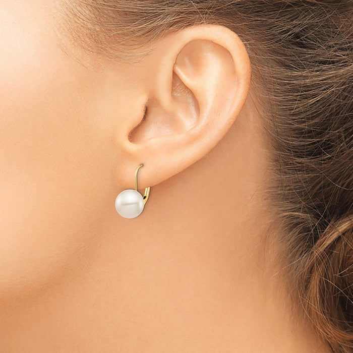 Shop Exclusive 14K White Gold Leverback Earrings with 9-10mm Freshwater Pearls-3