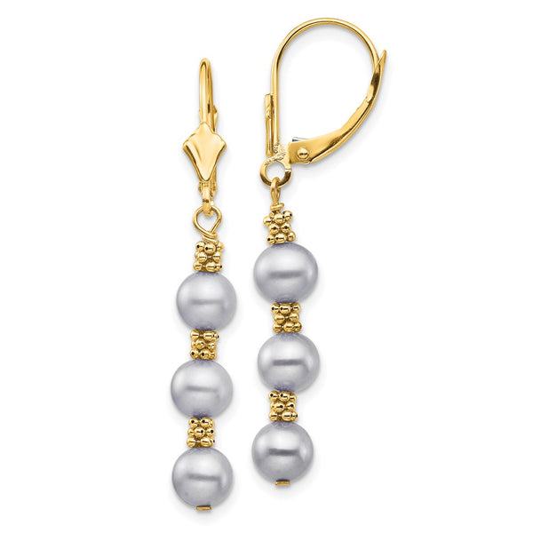 14K Gold Grey Pearl Dangle Earrings - 5-6mm