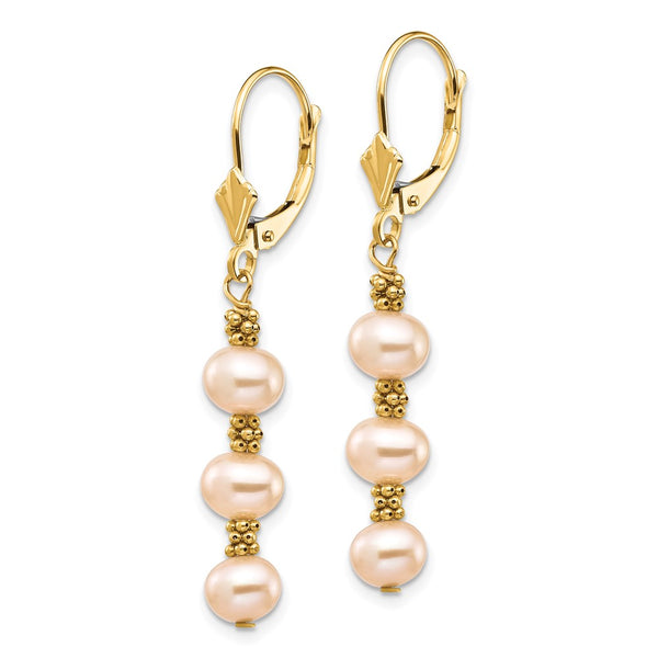 14K Gold Pearl Dangle Earrings - 5-6mm
