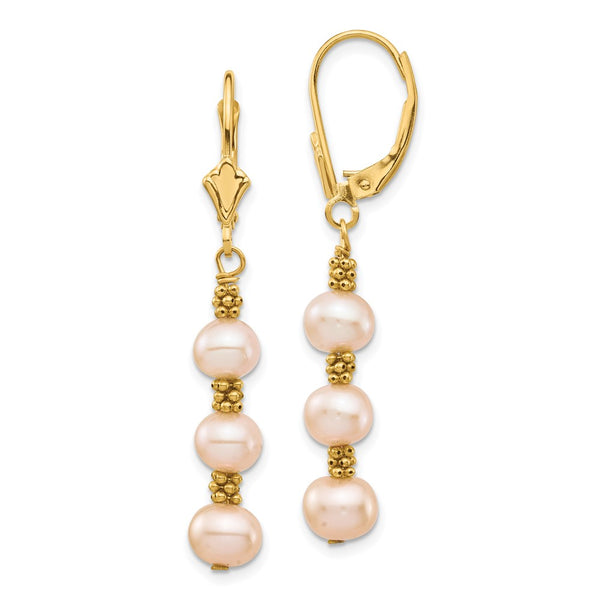 14K Gold Pearl Dangle Earrings - 5-6mm