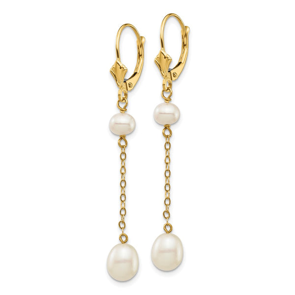 14K White Gold Pearl Dangle Earrings - 5-7mm Freshwater
