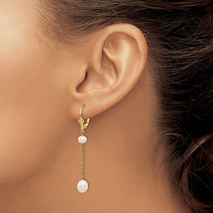 Buy Stylish 14K White Gold Pearl Dangle Earrings - 5-7mm Freshwater Luxury-3
