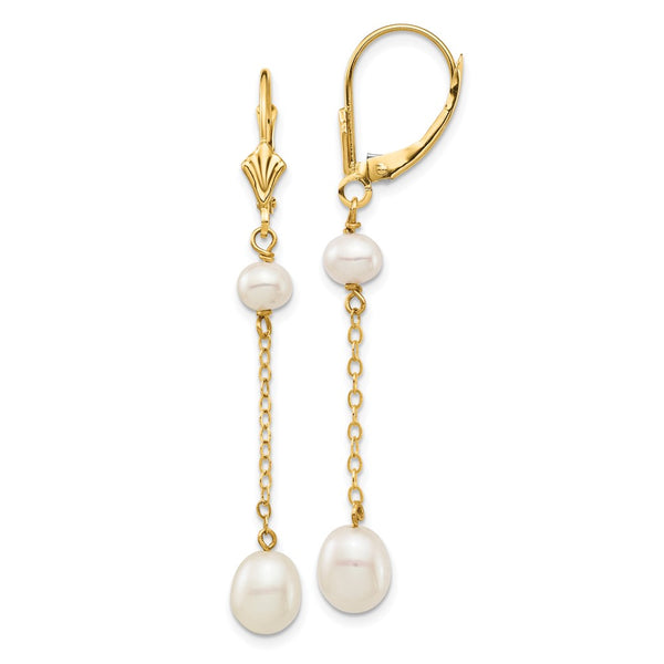14K White Gold Pearl Dangle Earrings - 5-7mm Freshwater
