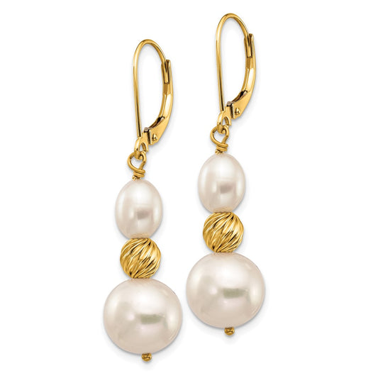 Buy 14K White Gold Diamond-Cut Dangle Earrings with Freshwater Pearls - Luxury!