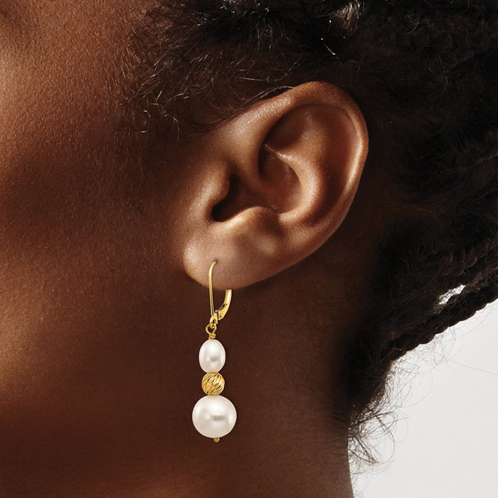 Buy 14K White Gold Diamond-Cut Dangle Earrings with Freshwater Pearls - Luxury!-3