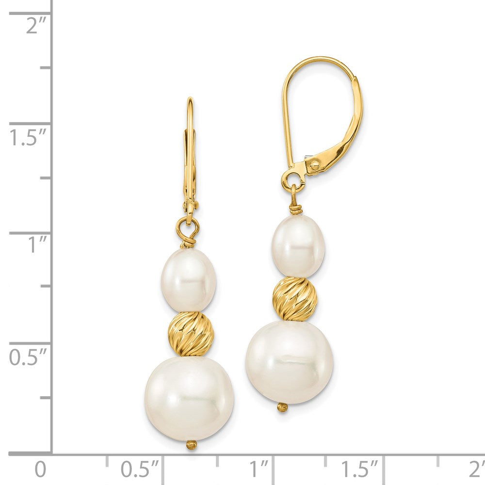 Buy 14K White Gold Diamond-Cut Dangle Earrings with Freshwater Pearls - Luxury!