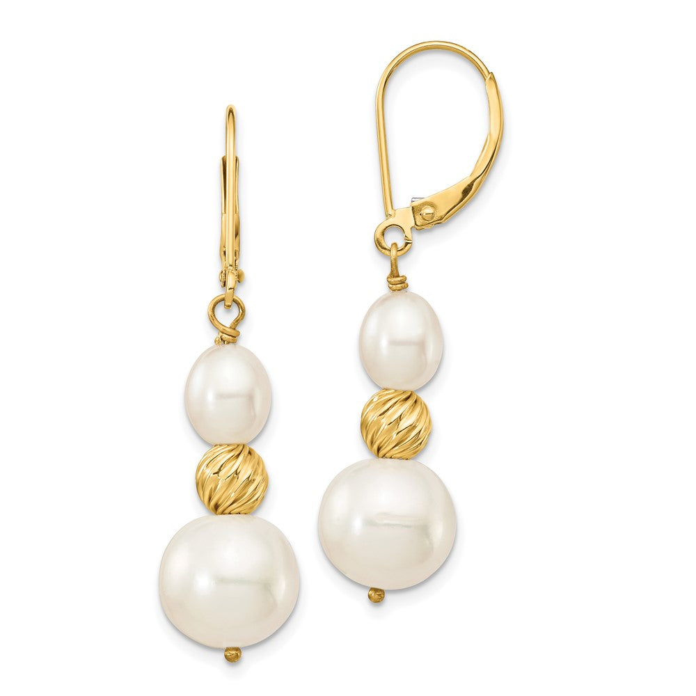 Buy 14K White Gold Diamond-Cut Dangle Earrings with Freshwater Pearls - Luxury!