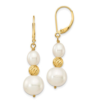 Buy 14K White Gold Diamond-Cut Dangle Earrings with Freshwater Pearls - Luxury!