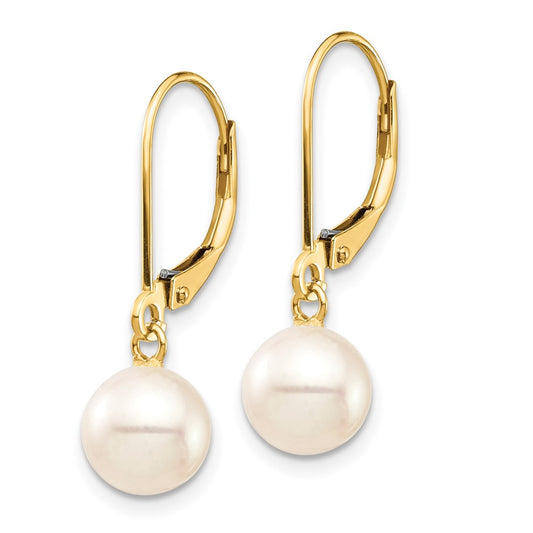 Buy Stylish 14K White Gold Dangle Earrings with 7-8mm Freshwater Pearls