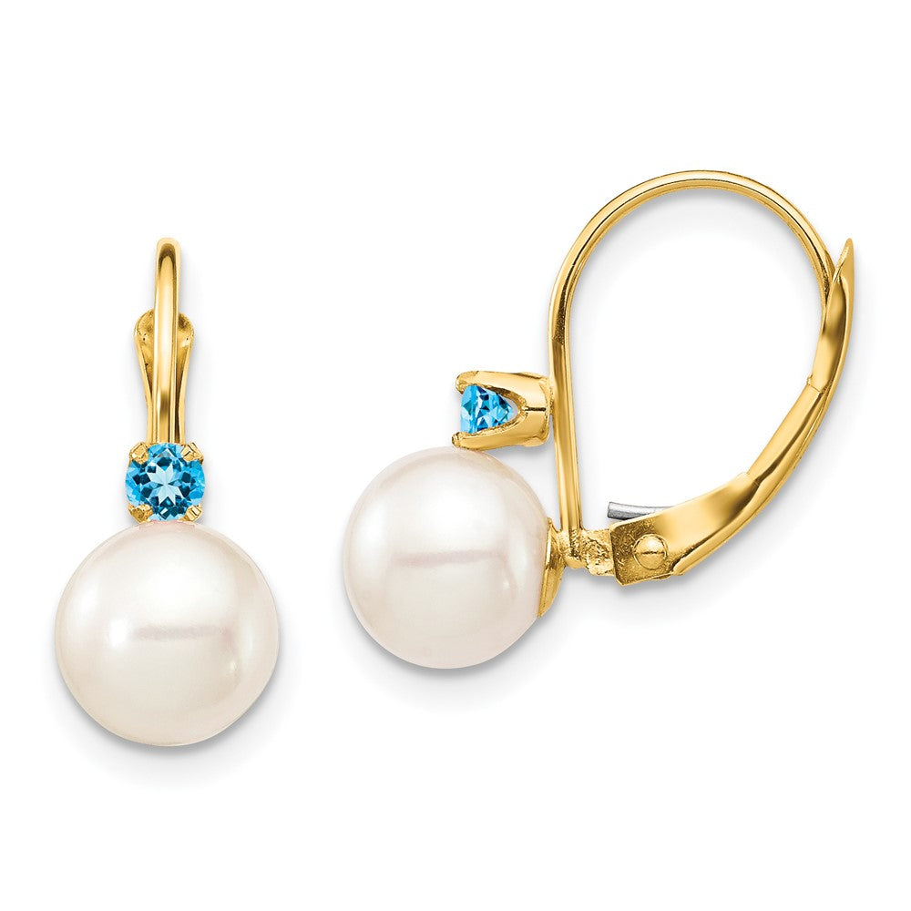 Shop Exclusive 14K White Gold Leverback Earrings with 7-7.5mm Pearls & .18ct Topaz