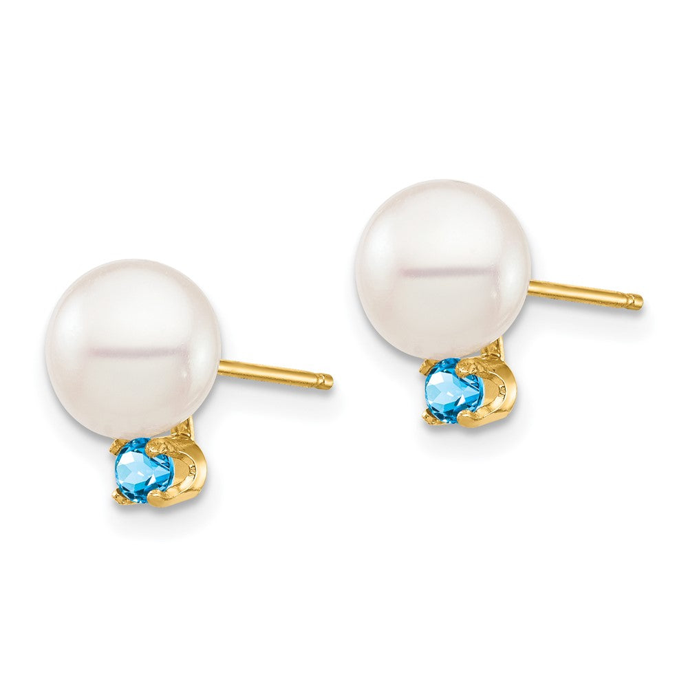 Exclusive 14K White Gold Pearl & Swiss Blue Topaz Stud Earrings - Stylish Value