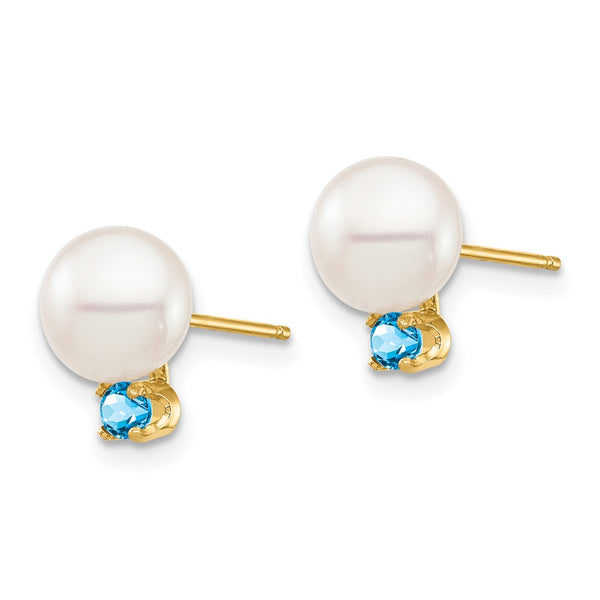 14K White Gold Pearl & Swiss Blue Topaz Stud Earrings