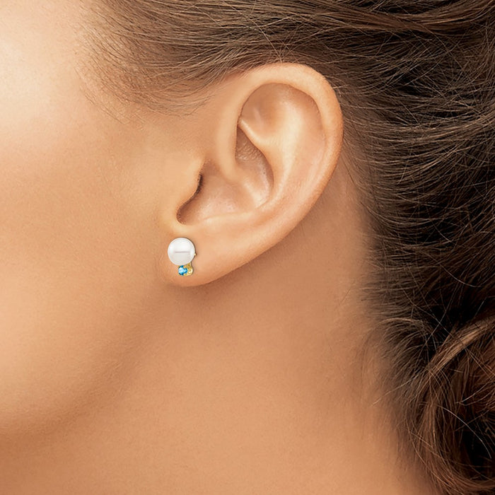 Exclusive 14K White Gold Pearl & Swiss Blue Topaz Stud Earrings - Stylish Value-3