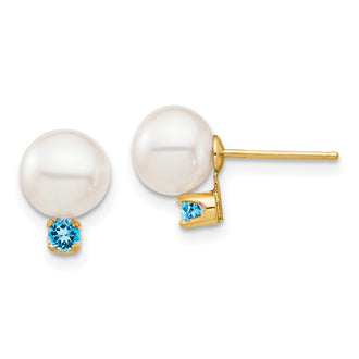 Exclusive 14K White Gold Pearl & Swiss Blue Topaz Stud Earrings - Stylish Value