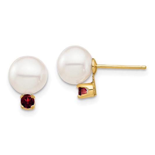 Buy Stylish 14K White Gold Freshwater Pearl Earrings - 7-7.5mm, .18GA Garnet