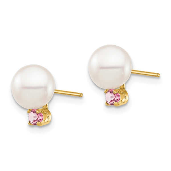 14K White Gold Pearl & Pink Topaz Stud Earrings - Style GR1-1014838