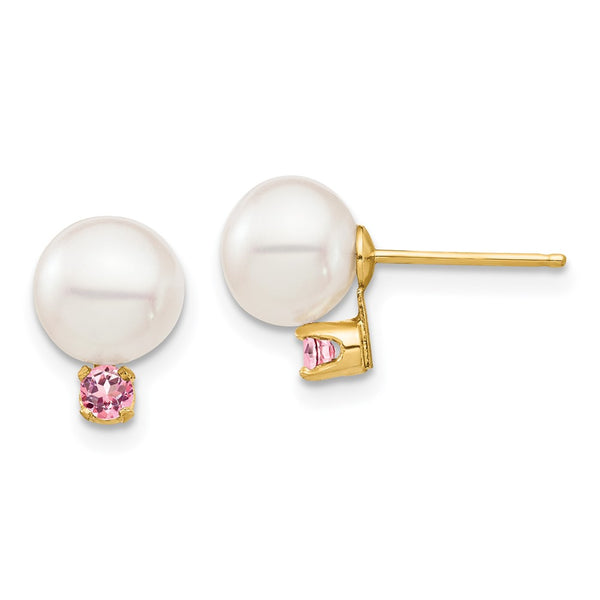 14K White Gold Pearl & Pink Topaz Stud Earrings - Style GR1-1014838