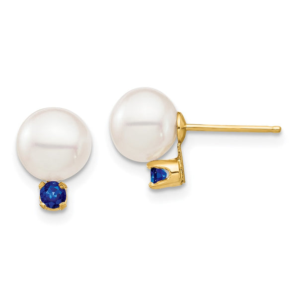 14K White Gold Pearl & Sapphire Stud Earrings