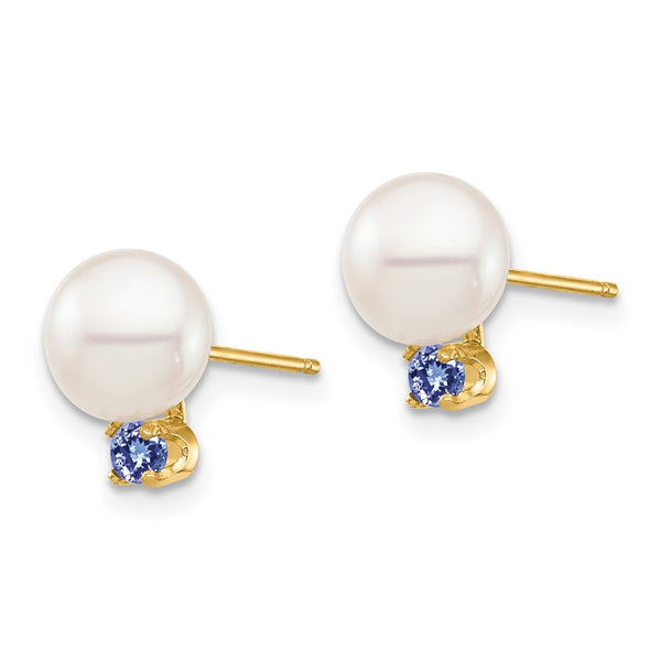 14K White Gold Pearl & Tanzanite Stud Earrings, 7-7.5mm