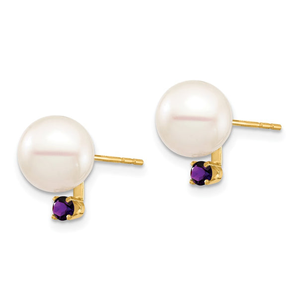 14K White Gold Pearl & Amethyst Stud Earrings - 8-8.5mm