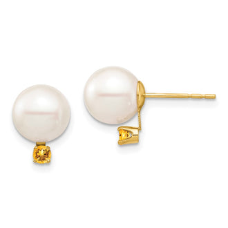 Shop Stylish 14K White Gold Pearl & Citrine Stud Earrings - 8-8.5mm, .14ct