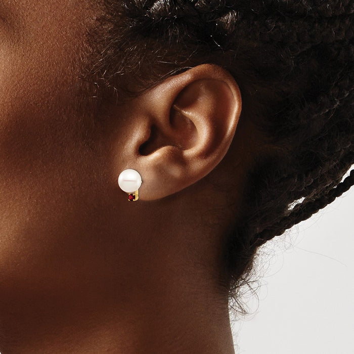 Buy Exclusive 14K White Gold Freshwater Pearl Earrings - 8-8.5mm, .18GA Garnet Posts!-3