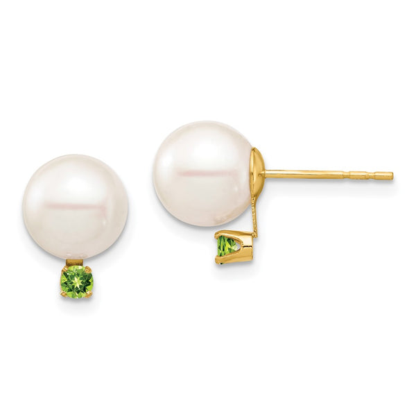 14K White Gold Pearl & Peridot Stud Earrings