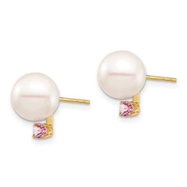 14K White Gold Pearl & Pink Topaz Stud Earrings - Style GR1-1014870