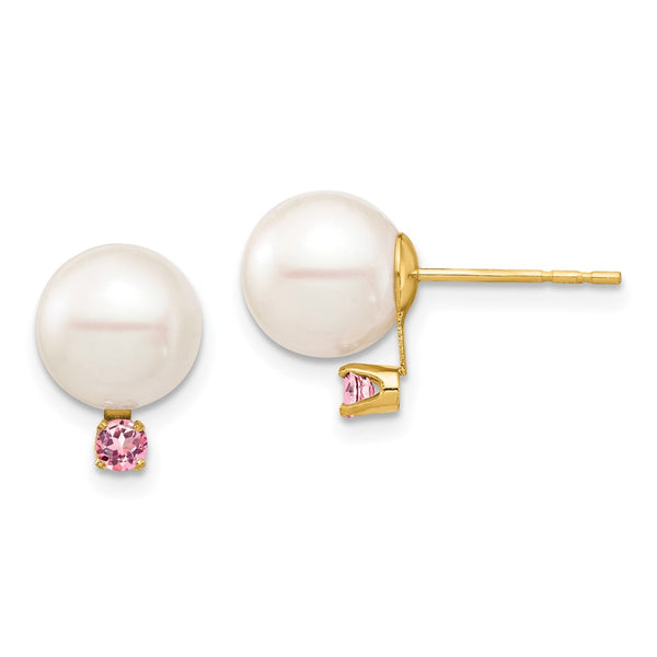 14K White Gold Pearl & Pink Topaz Stud Earrings - Style GR1-1014870