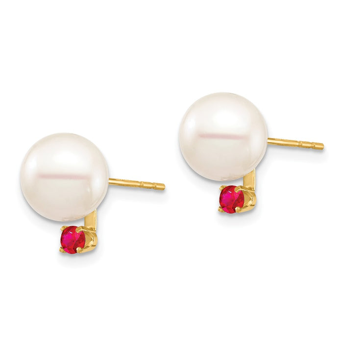 High-Quality 14K White Gold Pearl Earrings with Ruby Accents - Stylish Value!-2