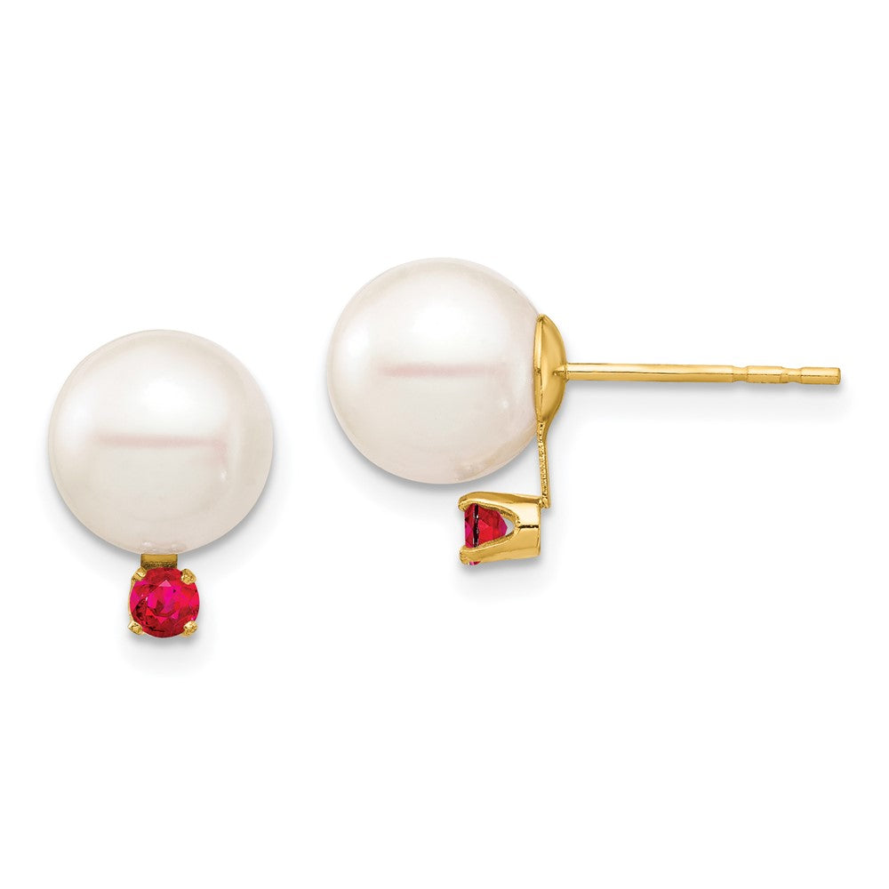 High-Quality 14K White Gold Pearl Earrings with Ruby Accents - Stylish Value!