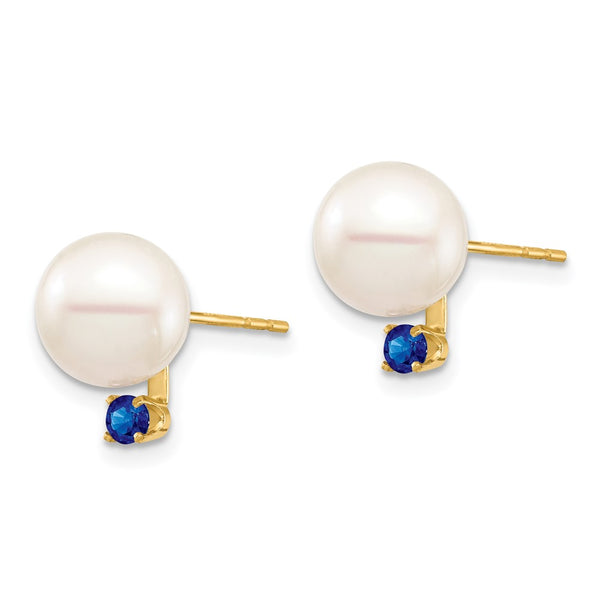 14K White Gold Freshwater Pearl Earrings with .18ct Sapphire Accents