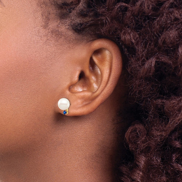 Shop Stylish 14K White Gold Freshwater Pearl Earrings with .18ct Sapphire Accents-3
