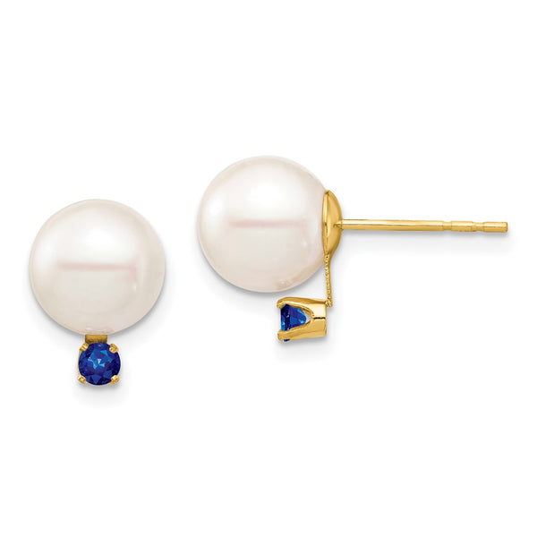14K White Gold Freshwater Pearl Earrings with .18ct Sapphire Accents