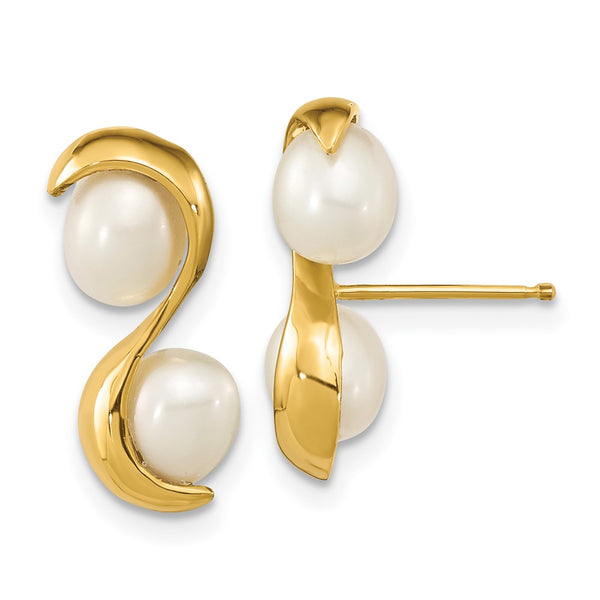 14K White Gold Pearl Earrings - 4-5mm Rice Shape