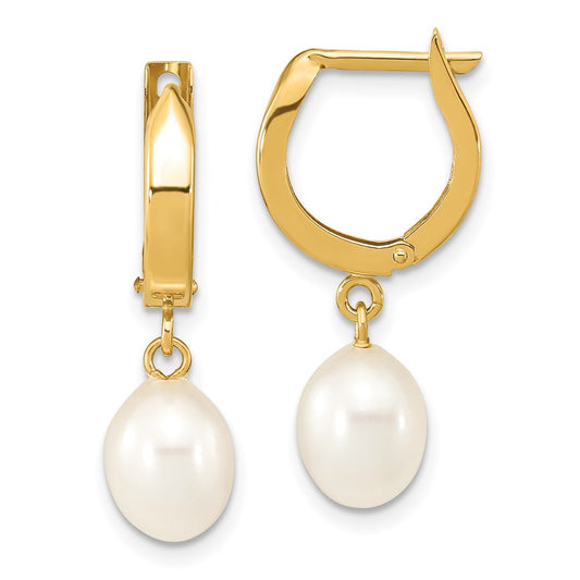 Buy Stylish 14K White Gold Freshwater Pearl Hoop Dangle Earrings, 6-7mm