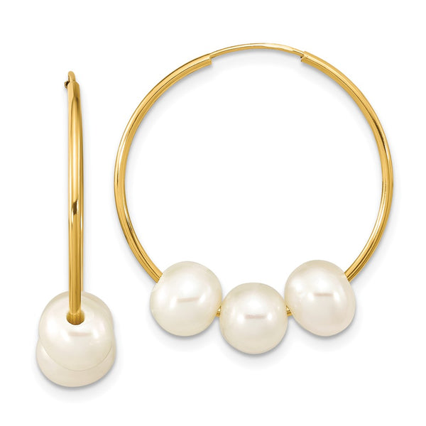 14K Gold Infinity Hoop Earrings with 6-7mm Cultured Pearls