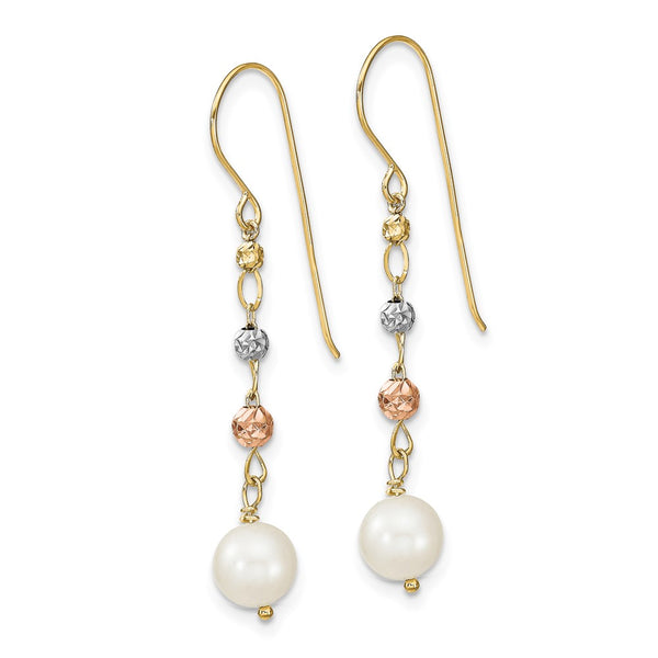 14K Two-Tone Freshwater Cultured Pearl Dangle Earrings
